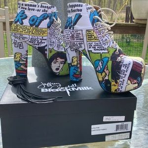 Jeffrey Campbell Lita-Fab Cartoon Fabric Platform Shoes.